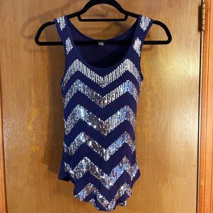 Silver Sequins on Navy Tank Top - sz S